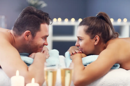 happy couple after massage
